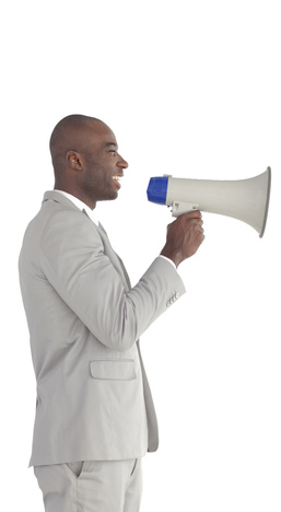 Businessman shouting in a Megaphone