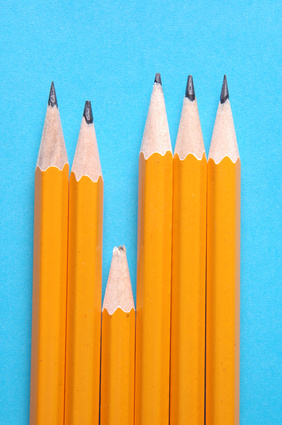 blunt pencil falling behind the rest.