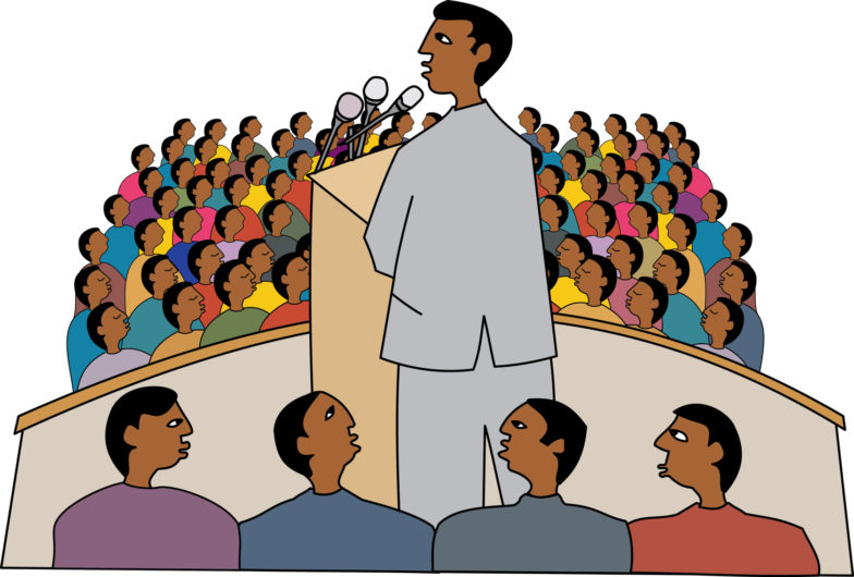 Blakc politician at a rally giving a speech