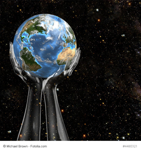 Hands Hold Earth in Space